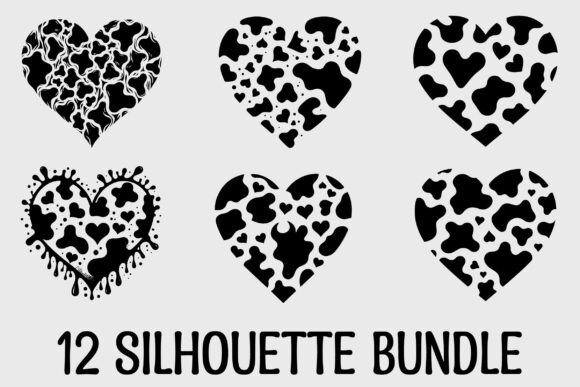 12 Cow Print Heart SVG Silhouette Bundle
