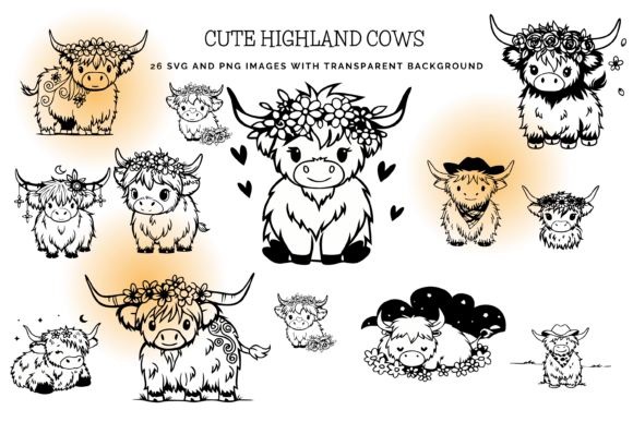 26 Cute Highland Cow SVG PNG Files