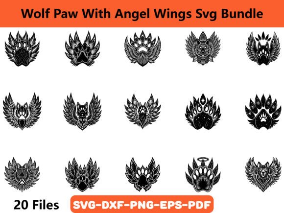 Wolf Paw with Angel Wings Svg Bundle